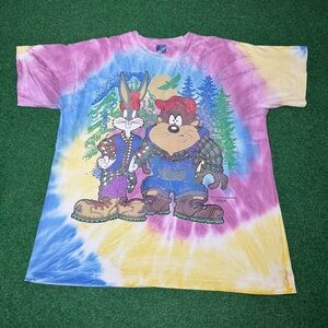 Vintage 90s Looney Tunes Tie Dye T-shirt, Seattle Grunge, Taz Bugs Bunny (XL)